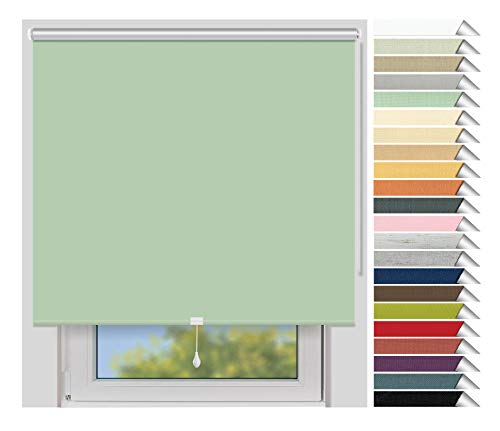EFIXS Thermorollo Mittelzug Medium - Rollos nach Maß - 25 mm - Stoffbreite bis 180 cm, Höhe bis 240 cm - Hier: bis 160 cm x 150 cm (BxH) - lindgrün (055) - lichtundurchlässig, Springrollo von EFIXS