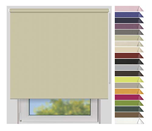 EFIXS Verdunklungsrollo Medium - 25 mm Welle - Breiten: 120-240 cm - Höhen bis 240 cm - Hier: 200 cm x 190 cm (Stoffbreite x Höhe) - Sand (7905) - lichtundurchlässig - Blickdicht von EFIXS