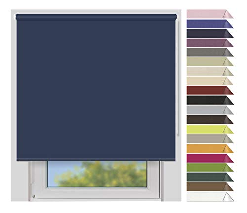 EFIXS Verdunklungsrollo Medium - 25 mm Welle - Breiten: 120-240 cm - Höhen bis 240 cm - Hier: 200 cm x 190 cm (Stoffbreite x Höhe) - Marine (7899) - lichtundurchlässig - Blickdicht von EFIXS