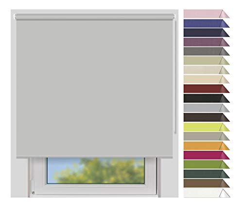 EFIXS Verdunklungsrollo Medium - Rollos nach Maß - 25 mm Rollowelle - Stoffbreite bis 220 cm, Höhe bis 240 cm - Hier: bis 180 cm x 150 cm (BxH) - hellgrau (7921) - mit & ohne Bohren von EFIXS