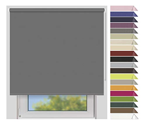 EFIXS Verdunklungsrollo Medium - Rollos nach Maß - 25 mm Rollowelle - Stoffbreite bis 220 cm, Höhe bis 240 cm - Hier: bis 80 cm x 150 cm (BxH) - stahlgrau (7903) - mit & ohne Bohren von EFIXS