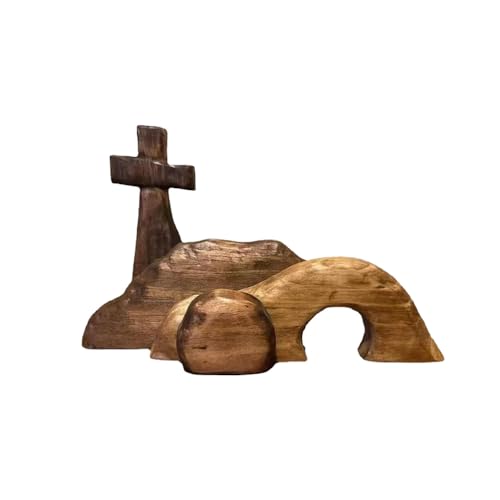 EFLAL Handgefertigte Jesus-Grab-Osterszene aus Holz, Osterszene mit leerem Grab und Kreuz, Oster-Auferstehungsszenen-Set, Jesus-Krippendekoration für religiöse Heim- und Bürodekoration (B) von EFLAL