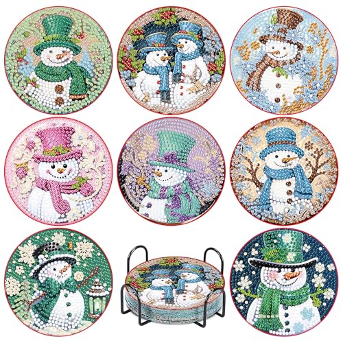 8 Stück Diamond Painting untersetzer with Holde- mit Halterung - Schneemann Design DIY Bastelset für Erwachsene & Kinder, für Weihnachtsdeko & Festtagsgeschenke von EFNHJF5