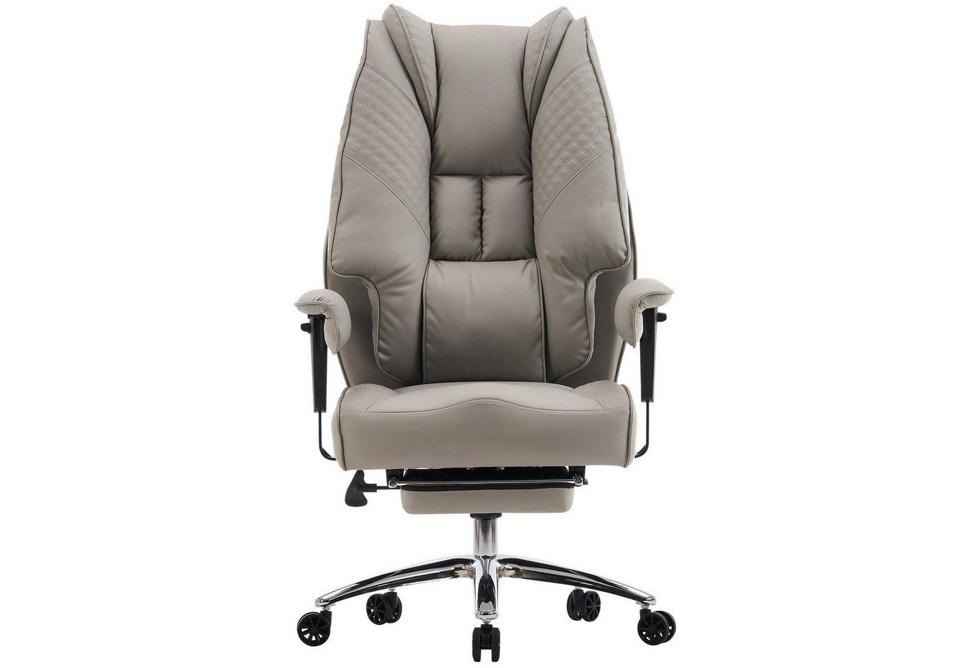 EFOMAO Chefsessel Extra Breit+Stabil, Hochlehner mit Fußstütze Leder, Verstellbare Rückenlehne, Ergonomisch, Höhenverstellbar, Hellgrau von EFOMAO