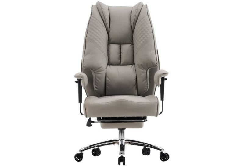 EFOMAO Chefsessel Extra Breit+Stabil, Hochlehner mit Fußstütze Leder, Verstellbare Rückenlehne, Ergonomisch, Höhenverstellbar, Hellgrau von EFOMAO