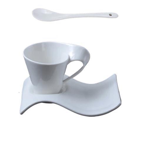 EFRJUWI Kaffeetasse Und Untertasse Set Weiße Keramik Kaffeetasse Frühstückstasse Mit Untertasse(200ml+plate) von EFRJUWI