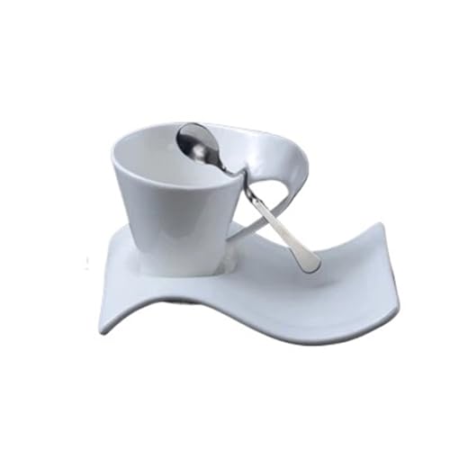EFRJUWI Kaffeetasse Und Untertasse Set Weiße Keramik Kaffeetasse Frühstückstasse Mit Untertasse(90ml+plate+spoon) von EFRJUWI