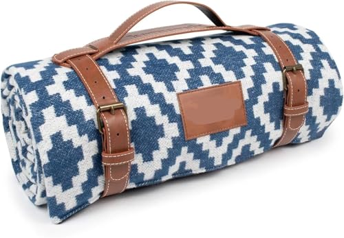 EFRJUWI Picknickdecke Extra große Picknickdecke, wasserdichte Outdoordecke, Faltbare und tragbare sanddichte Stranddecke mit weichem Baumwoll-Tragegriff FüR BBQ, Picknick, Wandern, Reisen(Blue) von EFRJUWI
