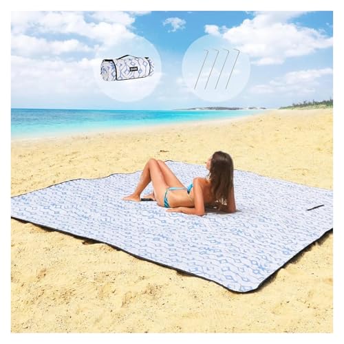 EFRJUWI Picknickdecke Stranddecke Picknickdecken Wasserdicht Sanddicht Mit Heringen Extra Groß Maschinenwaschbar, Faltbar Zubehör FüR BBQ, Picknick, Wandern, Reisen(Blue 2) von EFRJUWI