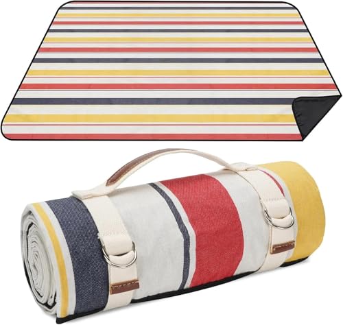 EFRJUWI Picknickdecke wasserdichte Picknickdecke, tragbar, mit Tragegurt, for Strandmatte oder Familien-Campingparty im Freien FüR BBQ, Picknick, Wandern, Reisen(Rainbow Stripes,200cm X 150cm) von EFRJUWI