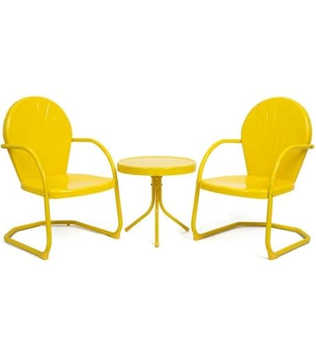 EFURDEN 3-Piece Patio Bistro Set - 2 Retro C-Spring Rocking Chairs + Side Table, Weatherproof Outdoor Seating, Weather-Resistant Metal Outdoor Conversation Set for Garden, Yard, Poolside (Gelb) von EFURDEN