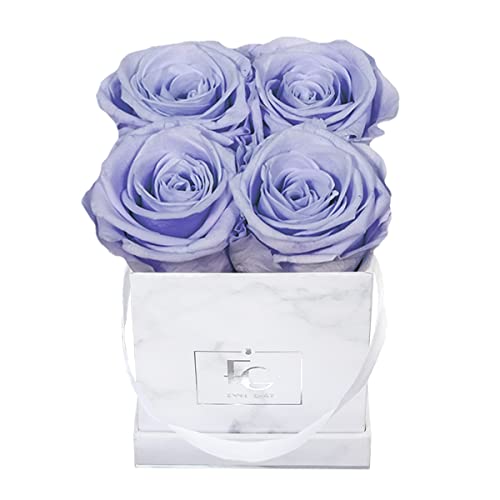 Classic Infinity Rosenbox | Marble Silver | XS | Eckig - 4 Infinity Rosen mit langjähriger Haltbarkeit, echte Rosen die bis zu DREI Jahre blühen, Emmie Gray Flowerbox (Cool Lavender) von EG EMMIE GRAY