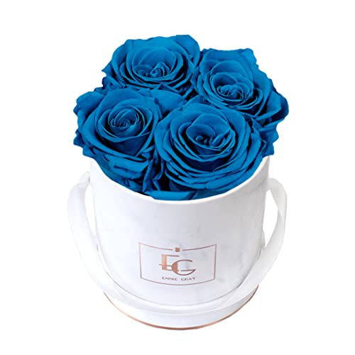 Classic Infinity Rosenbox | Round | XS | Marble Rosegold - 4 Infinity Rosen mit langjähriger Haltbarkeit, echte Rosen die bis zu 3 Jahre blühen, Emmie Gray Flowerbox, konservierte Rosen (Aquamarine) von EG EMMIE GRAY