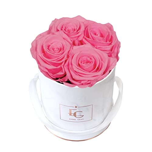 Classic Infinity Rosenbox | Round | XS | Marble Rosegold - 4 Infinity Rosen mit langjähriger Haltbarkeit, echte Rosen die bis zu 3 Jahre blühen, Emmie Gray Flowerbox, konservierte Rosen (Baby Pink) von EG EMMIE GRAY