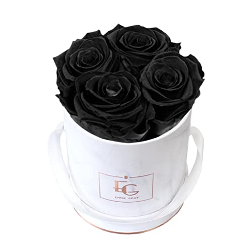 Classic Infinity Rosenbox | Round | XS | Marble Rosegold - 4 Infinity Rosen mit langjähriger Haltbarkeit, echte Rosen die bis zu 3 Jahre blühen, Emmie Gray Flowerbox, konservierte Rosen (Black Beauty) von EG EMMIE GRAY