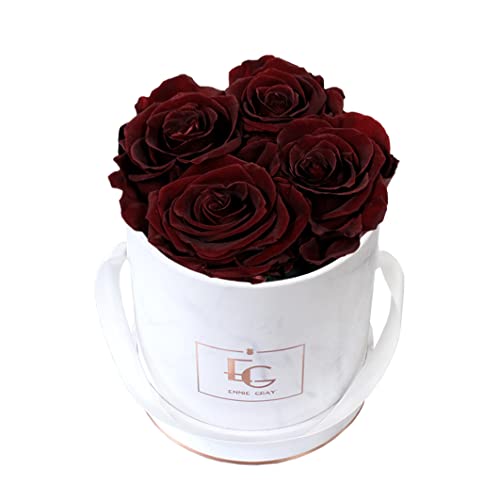 Classic Infinity Rosenbox | Round | XS | Marble Rosegold - 4 Infinity Rosen mit langjähriger Haltbarkeit, echte Rosen die bis zu 3 Jahre blühen, Emmie Gray Flowerbox, konservierte Rosen (Burgundy) von EG EMMIE GRAY