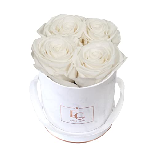 Classic Infinity Rosenbox | Round | XS | Marble Rosegold - 4 Infinity Rosen mit langjähriger Haltbarkeit, echte Rosen die bis zu 3 Jahre blühen, Emmie Gray Flowerbox, konservierte Rosen (Pure White) von EG EMMIE GRAY
