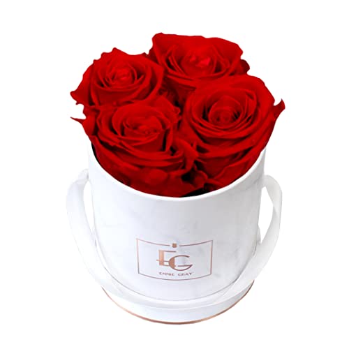 Classic Infinity Rosenbox | Round | XS | Marble Rosegold - 4 Infinity Rosen mit langjähriger Haltbarkeit, echte Rosen die bis zu 3 Jahre blühen, Emmie Gray Flowerbox, konservierte Rosen (Vibrant Red) von EG EMMIE GRAY