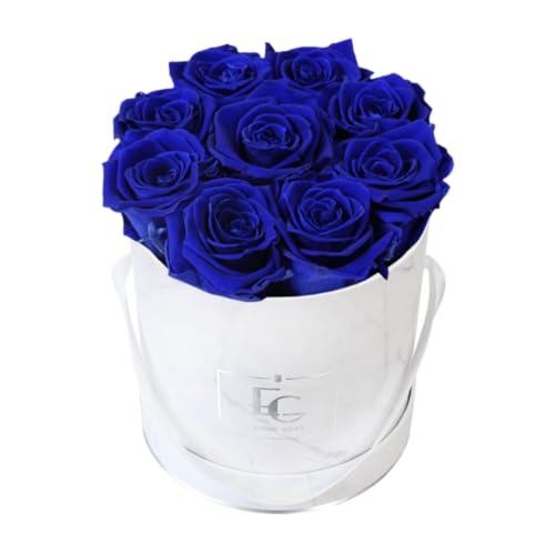 EG EMMIE GRAY Classic Infinity Rosebox | Round | S | Marble Silver – 9 ± 1 Infinity Rosen mit langjähriger Haltbarkeit, echte Rosen die bis zu 3 Jahre blühen, konservierte Rosen (Ocean Blue) von EG EMMIE GRAY