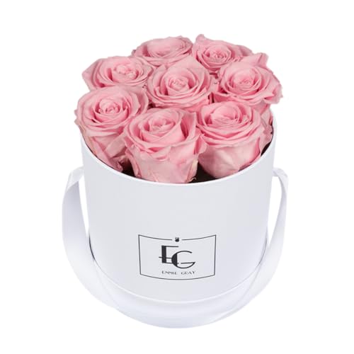 EG EMMIE GRAY Classic Infinity Rosebox | Round | S | White – 9 ± 1 Infinity Rosen mit langjähriger Haltbarkeit, echte Rosen die bis zu 3 Jahre blühen, konservierte Rosen (Bridal Pink) von EG EMMIE GRAY