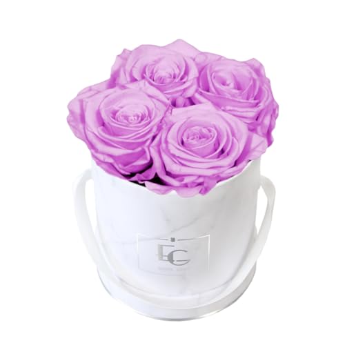 EG EMMIE GRAY Classic Infinity Rosebox | Round | XS | Marble Silver – 4 Infinity Rosen mit langjähriger Haltbarkeit, echte Rosen die bis zu 3 Jahre blühen, konservierte Rosen (Baby Lilli) von EG EMMIE GRAY