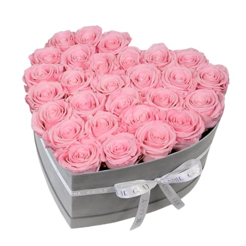 EG EMMIE GRAY Classic Infinity Rosenbox | Herz | Grau - Größe L mit 28 ± 4 Infinity Rosen, bis zu 3 Jahre haltbar, Flowerbox mit konservierten Rosen, Blumenbox (Bridal Pink) von EG EMMIE GRAY