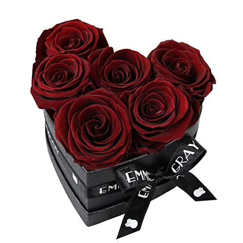 EG EMMIE GRAY Classic Infinity Rosenbox | Herz | Schwarz - Infinity Rosen, bis zu 3 Jahre haltbar, Flowerbox mit konservierten Rosen, Blumenbox (Burgundy, S) von EG EMMIE GRAY