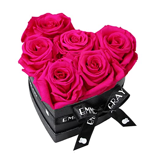 EG EMMIE GRAY Classic Infinity Rosenbox | Herz | Schwarz - Infinity Rosen, bis zu 3 Jahre haltbar, Flowerbox mit konservierten Rosen, Blumenbox (Hot Pink, S) von EG EMMIE GRAY