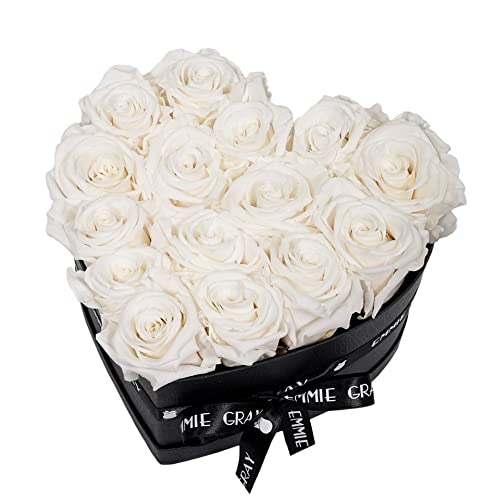 EG EMMIE GRAY Classic Infinity Rosenbox | Herz | Schwarz - Infinity Rosen, bis zu 3 Jahre haltbar, Flowerbox mit konservierten Rosen, Blumenbox (Pure White, M) von EG EMMIE GRAY