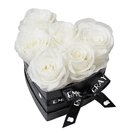 EG EMMIE GRAY Classic Infinity Rosenbox | Herz | Schwarz - Infinity Rosen, bis zu 3 Jahre haltbar, Flowerbox mit konservierten Rosen, Blumenbox (Pure White, S) von EG EMMIE GRAY