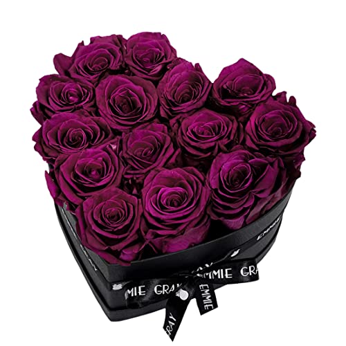 EG EMMIE GRAY Classic Infinity Rosenbox | Herz | Schwarz - Infinity Rosen, bis zu 3 Jahre haltbar, Flowerbox mit konservierten Rosen, Blumenbox (Velvet Plum, M) von EG EMMIE GRAY