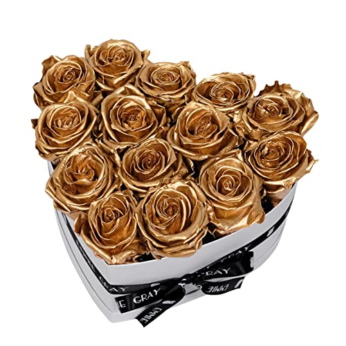 EG EMMIE GRAY Classic Infinity Rosenbox | Herz | Weiß – Traumhafte Infinity Rosen, 1-3 Jahre haltbare Rosen, Flowerbox mit echten, konservierten Rosen, edle Premiumrosen (M, Gold) von EG EMMIE GRAY