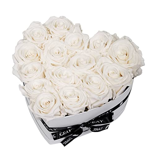 EG EMMIE GRAY Classic Infinity Rosenbox | Herz | Weiß – Traumhafte Infinity Rosen, 1-3 Jahre haltbare Rosen, Flowerbox mit echten, konservierten Rosen, edle Premiumrosen (M, Pure White) von EG EMMIE GRAY