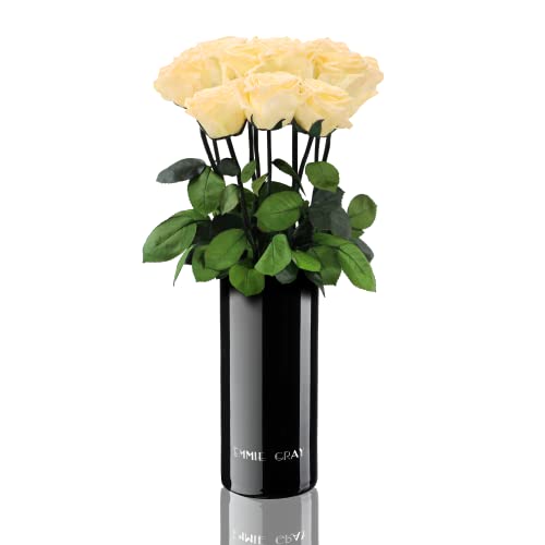 EG EMMIE GRAY Classic Vase Set | Long Stem Infinity Rosen inkl. schwarzer Glasvase - Luxuriöser Rosenstrauß aus echten Premiumrosen, die 1-3 Jahre halten, (Champagne, 10 Rosen) von EG EMMIE GRAY
