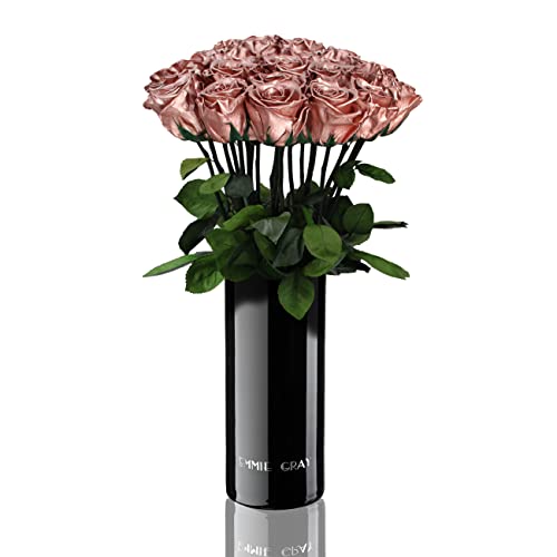 EG EMMIE GRAY Classic Vase Set | Long Stem Infinity Rosen inklusive schwarzer Glasvase - Luxuriöser Rosenstrauß aus echten Premiumrosen, die 1-3 Jahre halten, haltbare Rosen, (Rosegold, 15 Rosen) von EG EMMIE GRAY