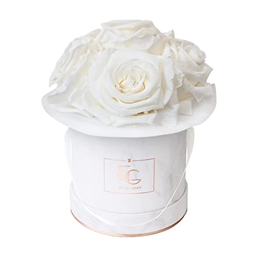 EG EMMIE GRAY Splendid Infinity ROSEBOX | Marble Rosegold | XS | Round - Infinity Rosen mit langjähriger Haltbarkeit, Edle Premiumrosen arrangiert in Einer Marmorbox, Haltbare Rosen (Pure White) von EG EMMIE GRAY