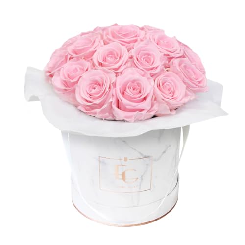 EG EMMIE GRAY Splendid Infinity Rosebox | Round | M | Rose Gold – Mind. 19 Infinity Rosen mit langjähriger Haltbarkeit, echte Rosen die bis zu 3 Jahre blühen, konservierte Rosen (Bridal Pink) von EG EMMIE GRAY