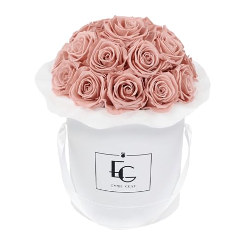 EG EMMIE GRAY Splendid Infinity Rosebox | Round | M | White – mindestens 19 Infinity Rosen mit langjähriger Haltbarkeit, echte Rosen die bis zu 3 Jahre blühen, konservierte Rosen (Antique Pink) von EG EMMIE GRAY