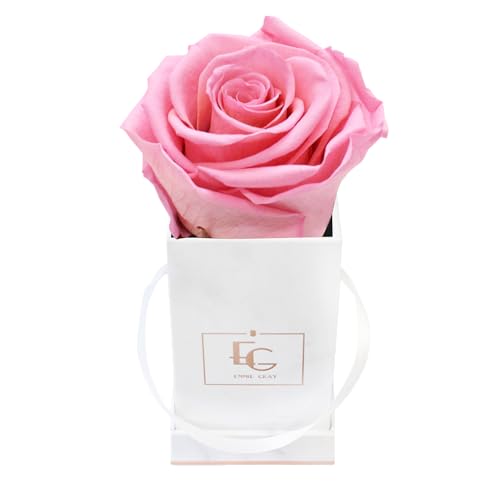 Emmie Gray Classic Infinity ROSENBOX | Marble Rosegold | Eckige Flowerbox - Infinity Rosen in Grauer Samtbox - 1-3 Jahre Haltbarkeit - Echte Rosen, die jahrelang blühen (Bridal Pink) von EG EMMIE GRAY