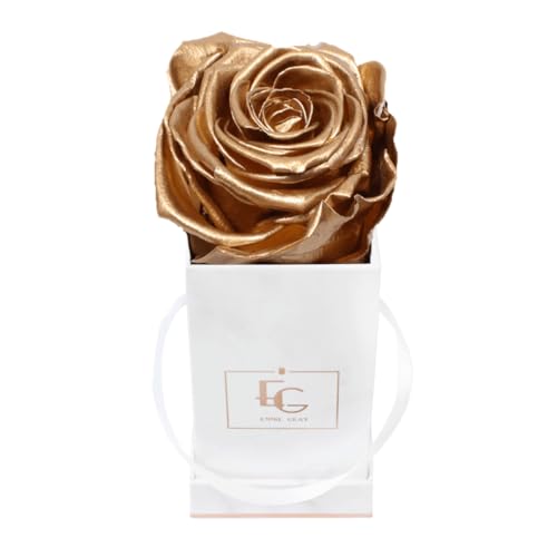 Emmie Gray Classic Infinity ROSENBOX | Marble Rosegold | Eckige Flowerbox - Infinity Rosen in Grauer Samtbox - 1-3 Jahre Haltbarkeit - Echte Rosen, die jahrelang blühen (Gold) von EG EMMIE GRAY