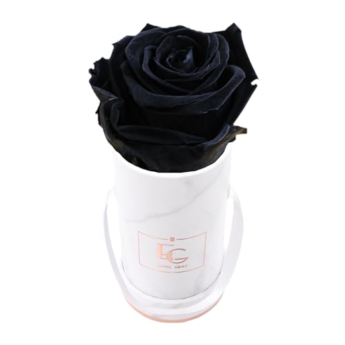Emmie Gray Classic Infinity ROSENBOX | Marble Rosegold | Runde Flowerbox - Infinity Rosen in Grauer Samtbox - 1-3 Jahre Haltbarkeit - Echte Rosen, die jahrelang blühen (Black Beauty) von EG EMMIE GRAY