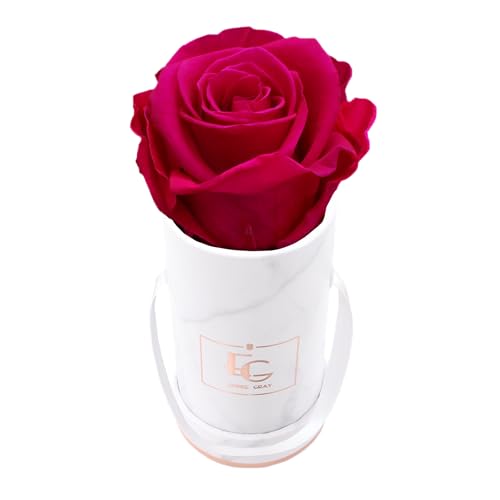 Emmie Gray Classic Infinity ROSENBOX | Marble Rosegold | Runde Flowerbox - Infinity Rosen in Grauer Samtbox - 1-3 Jahre Haltbarkeit - Echte Rosen, die jahrelang blühen (Hot Pink) von EG EMMIE GRAY