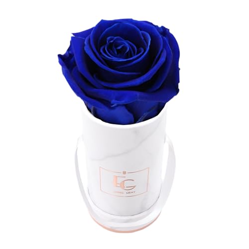 Emmie Gray Classic Infinity ROSENBOX | Marble Rosegold | Runde Flowerbox - Infinity Rosen in Grauer Samtbox - 1-3 Jahre Haltbarkeit - Echte Rosen, die jahrelang blühen (Ocen Blue) von EG EMMIE GRAY