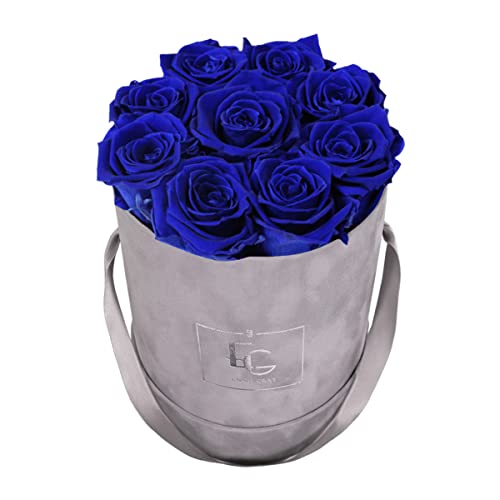 Emmie Gray Classic Infinity ROSENBOX | Velvet Gray | Runde Flowerbox - Infinity Rosen in Grauer Samtbox - 1-3 Jahre Haltbarkeit - Echte Rosen, die jahrelang blühen - Haltbare Rosen (S, Ocean Blue) von EG EMMIE GRAY