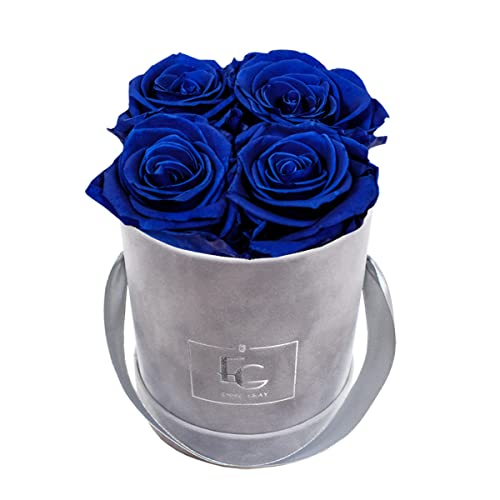 Emmie Gray Classic Infinity ROSENBOX | Velvet Gray | Runde Flowerbox - Infinity Rosen in Grauer Samtbox - 1-3 Jahre Haltbarkeit - Echte Rosen, die jahrelang blühen - Haltbare Rosen (XS, Ocean Blue) von EG EMMIE GRAY