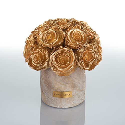 Solid Infinity Collection Golden Sand - Traumhafte Infinity Rosen, 1-3 Jahre haltbare Rosen, Betonvase mit echten, konservierten Rosen, edle Premiumrosen - Größe S (Gold) von EG EMMIE GRAY