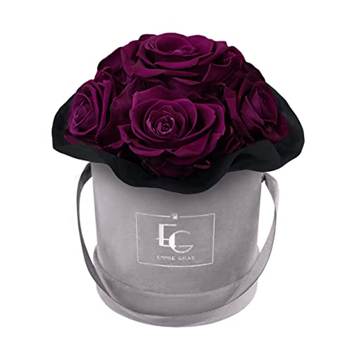 Splendid Infinity ROSEBOX | Velvet Gray - Infinity Rosen mit langjähriger Haltbarkeit, Edle Premiumrosen arrangiert in Einer Samtbox, Haltbare Rosen (XS, Velvet Plum) von EG EMMIE GRAY