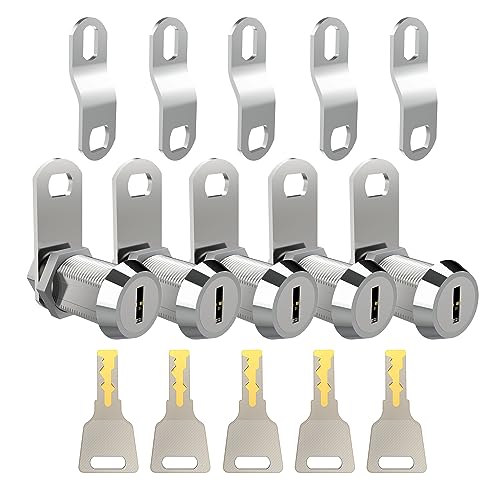 EG STARTS 5x 1 1/8 Türschloss Büroschrank-Türschlösser Bargeld-Tür-Werkzeugkasten Rohr-Nockenschloss-Zylinder Chrom-Finish gleichschließend 5 Schlüssel von EG STARTS
