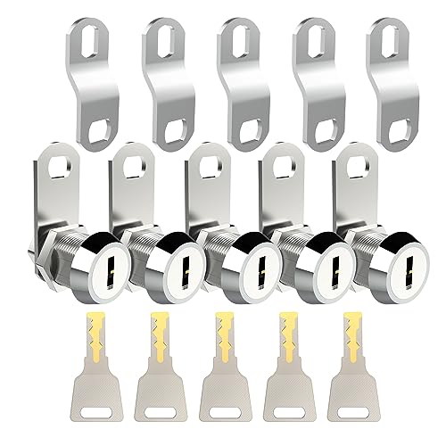 EG STARTS 5x 5/8" Türschloss Büroschrank-Türschlösser Bargeld-Tür-Werkzeugkasten Rohr-Nockenschloss-Zylinder Chrom-Finish gleichschließend 5 Schlüssel von EG STARTS