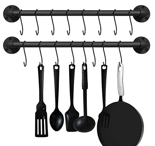EGASON 54,9 cm Topf-/Pfannenständer, Wandmontage, Set mit 2 Stück mit 16 Haken, industrielle Pfannenaufhänger Rustikale Eisenpfannen Hängeschiene Rohr Handtuchhalter Küchenhelfer Organizer schwarz EGASON 54,9 cm Topf-/Pfannenständer, Wandmontage, Set mit 2 Stück mit 16 Haken, industrielle Pfannenaufhänger Rustikale Eisenpfannen Hängeschiene Rohr Handtuchhalter Küchenhelfer Organizer schwarz von EGASON